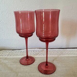 NWOB Anthropologie Pink Tulip Stemmed Wine Glasses Set of 2